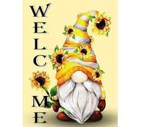 Zleiubisa Gnome Heart Welcome Christmas DIY Cross Stitch Art Craft 16x20 inch Fabric with Accessories, 11ct Pre Printed Stamped Embroidery Kits for Adults Beginners (Yellow)