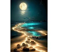 Zleiubisa Moon DIY Cross Stitch Art Craft 16x20 inch Fabric with Accessories, 11ct Pre Printed Stamped Embroidery Kits for Adults Beginners