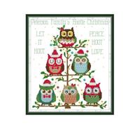 Zleiubisa Owls in The Tree DIY Cross Stitch Art Craft 36x41cm Fabric with Accessories, 14ct Pre Printed Stamped Embroidery Kits for Adults Beginners (Christmas Owl)
