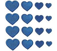 Zlettery 24pcs Blue Heart Iron on Patches, Heart Embroidered Patches for Clothing, Jackets, Hats,Backpacks, Jeans