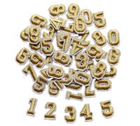 Zlettery 50pcs Iron on Number Patches 0.7 inch, 5 Sets of 0-9 Embroidered Small Number Patches for Clothing Jackets Hats Backpacks Jeans Gold