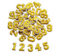 Zlettery 50pcs Iron on Number Patches 1 inch, 5 Sets of 0-9 Embroidered Small Number Patches for Clothing Jackets Hats Backpacks Jeans Yellow