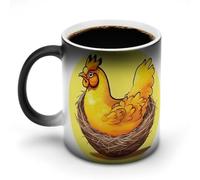 ZLFDSKGY 12 Oz Discoloration Coffee Mug Bird's Nest Golden Chicken Printed Ceramic Coffee Mugs with Handle Color Changing Coffee Cup Funny Mugs for Tea Soup Milk Latte