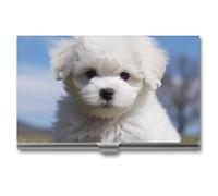 ZLFDSKGY Business Card Holder Slim Metal Business Card Case for Men Women Bichon Frise Dog Name Cards Holder Professional Businesses Cards Organizer Credit Carrier