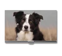 ZLFDSKGY Business Card Holder Slim Metal Business Card Case for Men Women Border Collie Name Cards Holder Professional Businesses Cards Organizer Credit Carrier