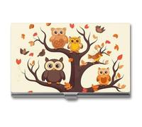 ZLFDSKGY Business Card Holder Slim Metal Business Card Case for Men Women Cartoon Family Owls On The Brown Tree Name Cards Holder Professional Businesses Cards Organizer Credit Carrier