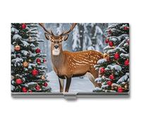 ZLFDSKGY Business Card Holder Slim Metal Business Card Case for Men Women Cow Deer Trees Christmas Name Cards Holder Professional Businesses Cards Organizer Credit Carrier