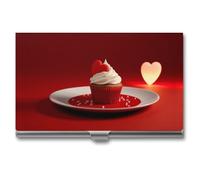 ZLFDSKGY Business Card Holder Slim Metal Business Card Case for Men Women Cupcakes with Red Hearts Name Cards Holder Professional Businesses Cards Organizer Credit Carrier