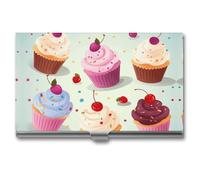 ZLFDSKGY Business Card Holder Slim Metal Business Card Case for Men Women Delicious Cupcakes Name Cards Holder Professional Businesses Cards Organizer Credit Carrier