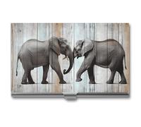 ZLFDSKGY Business Card Holder Slim Metal Business Card Case for Men Women Elephant on Wood Name Cards Holder Professional Businesses Cards Organizer Credit Carrier