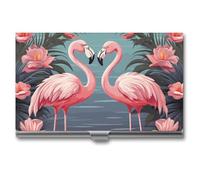 ZLFDSKGY Business Card Holder Slim Metal Business Card Case for Men Women Flock of Tropical Flamingos Name Cards Holder Professional Businesses Cards Organizer Credit Carrier