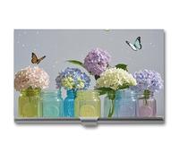 ZLFDSKGY Business Card Holder Slim Metal Business Card Case for Men Women Flowers in The Jar Name Cards Holder Professional Businesses Cards Organizer Credit Carrier