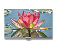 ZLFDSKGY Business Card Holder Slim Metal Business Card Case for Men Women Lotus Flowers Bloom in The Water Name Cards Holder Professional Businesses Cards Organizer Credit Carrier