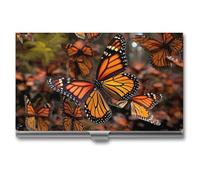 ZLFDSKGY Business Card Holder Slim Metal Business Card Case for Men Women Monarch Butterflies Name Cards Holder Professional Businesses Cards Organizer Credit Carrier