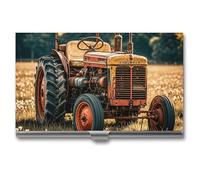 ZLFDSKGY Business Card Holder Slim Metal Business Card Case for Men Women Old Tractor Photoes Farm Name Cards Holder Professional Businesses Cards Organizer Credit Carrier
