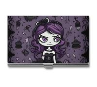 ZLFDSKGY Business Card Holder Slim Metal Business Card Case for Men Women Purple Black Goth Spooky Name Cards Holder Professional Businesses Cards Organizer Credit Carrier
