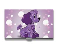 ZLFDSKGY Business Card Holder Slim Metal Business Card Case for Men Women Purple Poodle Polka Dot Name Cards Holder Professional Businesses Cards Organizer Credit Carrier