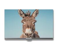 ZLFDSKGY Business Card Holder Slim Metal Business Card Case for Men Women Real Image of Donkey Name Cards Holder Professional Businesses Cards Organizer Credit Carrier