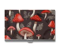 ZLFDSKGY Business Card Holder Slim Metal Business Card Case for Men Women Red Mushrooms Name Cards Holder Professional Businesses Cards Organizer Credit Carrier