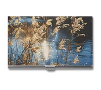 ZLFDSKGY Business Card Holder Slim Metal Business Card Case for Men Women Reeds on The Water Name Cards Holder Professional Businesses Cards Organizer Credit Carrier