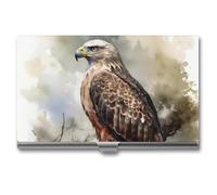 ZLFDSKGY Business Card Holder Slim Metal Business Card Case for Men Women Watercolor Of Hawk Sitting In The Tree Name Cards Holder Professional Businesses Cards Organizer Credit Carrier