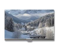 ZLFDSKGY Business Card Holder Slim Metal Business Card Case for Men Women Winter Landscape in The Bavarian Alps Name Cards Holder Professional Businesses Cards Organizer Credit Carrier