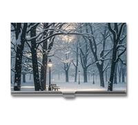 ZLFDSKGY Business Card Holder Slim Metal Business Card Case for Men Women Winter Snow Falling in The Park Name Cards Holder Professional Businesses Cards Organizer Credit Carrier