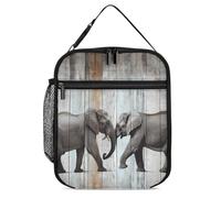 ZLFDSKGY Portable Cooler Warmer Lunch Bag Insulated Lunch Bag with Side Mesh Elephant on Wood Thermal Reusable Lunch Box Large Capacity Leakproof Lunchbag for Work Picnic Travel