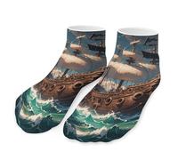 ZLFDSKGY Running Sports Sock Fantasy Pirate Ship Printed Short Socks Ankle Socks Moisture-Wicking Sock for Adult Women Men, Fantasy Pirate Ship, One Size