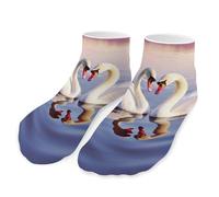 ZLFDSKGY Running Sports Sock Swan Heart Printed Short Socks Ankle Socks Moisture-Wicking Sock for Adult Women Men, Swan Heart, One Size