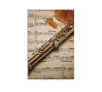 ZLFDSKGY Unframe 16x24 inch (40x60 cm) Canvas Wall Art Flute Music Printed Wall Decor Hanging Canvas Pictures Wall Decorations Art Poster for Living Room Bedroom Bathroom