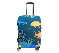 ZLFDSKGY Washable Luggage Case Cover Blue Underwater World of Fish Printed Luggage Cover Protector Elastic Suitcase Protector Anti-Scratch Suitcase Cover for Size Luggage, Blue Underwater World of