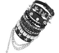 ZLFSRQ 5Pcs Emo Bracelets Punk Rock Studded Bracelet for Women Men Goth Leather Spiked Bracelets Emo Jewelry Accessories Y2K Grunge Cuff Bracelet Gothic Adjustable Wristband for 80s 90s Rocker Outfits
