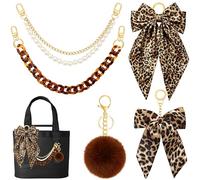 ZLFSRQ 5Pcs Tote Bag Decor Kit Leopard Bag Charms for YETI Camino Accessories Decorative Bow Pearl Chain Charm for Women Cute Plush Pom Pom Decoration Strap Extender Chain for Beach Bags Purse Handbag