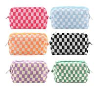 ZLFSRQ 6Pcs Checkered Pencil Case Cute Pencil Pouch for Teens Checkered Makeup Bag Colorful Medium Travel Cosmetic Bag Pink Makeup Pouch for Purse Aesthetic Trendy Zipper Toiletry Bags Organizer