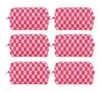 ZLFSRQ 6Pcs Checkered Pencil Case Cute Pencil Pouch for Teens Checkered Makeup Bag Pink Medium Travel Cosmetic Bag Makeup Pouch for Purse Aesthetic Trendy Zipper Toiletry Bags Organizer