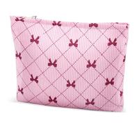 ZLFSRQ Corduroy Makeup Bag for Women Preppy Large Capacity Cosmetic Bags Travel Toiletry Organizer Pouch for Purse Zipper Makeup Brushes Storage Tote Bag Cute Y2K Aesthetic Essential Bags（Pink Bow）