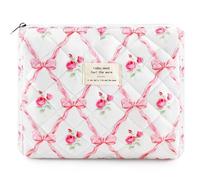 ZLFSRQ Cotton Quilted Makeup Bag for Women Girls Cute Bow Cosmetic Bag Coquette Preppy Zipper Makeup Pouch for Purse, M Pink Bow