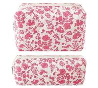 ZLFSRQ Floral Pencil Case Cute Pencil Pouch Quilted Makeup Bag Small Travel Cosmetic Bag Preppy Pen Bags Aesthetic Toiletry Bags Makeup Pouch for Purse Zipper Skincare Storage Organizer, pink, Pink