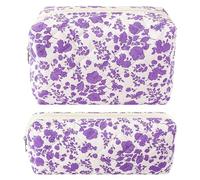 ZLFSRQ Floral Pencil Case Cute Pencil Pouch Quilted Makeup Bag Small Travel Cosmetic Bag Preppy Pen Bags Aesthetic Toiletry Bags Makeup Pouch for Purse Zipper Skincare Storage Organizer, purple