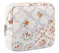 ZLFSRQ Small Quilted Makeup Bag for Purse Mini Quilted Pouch Cute Cotton Makeup Bag with Compartments Aesthetic Cosmetic Bags for Women Coquette Zipper Travel Toiletry Bags Lipstick Pouch, Bee and