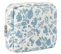 ZLFSRQ Small Quilted Makeup Bag for Purse Mini Quilted Pouch Cute Cotton Makeup Bag with Compartments Aesthetic Cosmetic Bags for Women Coquette Zipper Travel Toiletry Bags Lipstick Pouch, Flower