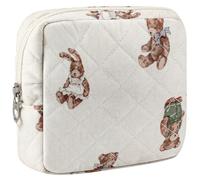 ZLFSRQ Small Quilted Makeup Bag for Purse Mini Quilted Pouch Cute Cotton Makeup Bag with Compartments Aesthetic Cosmetic Bags for Women Coquette Zipper Travel Toiletry Bags Lipstick Pouch, Bear, Bear