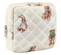ZLFSRQ Small Quilted Makeup Bag for Purse Mini Quilted Pouch Cute Cotton Zipper Makeup Bag with Compartments Aesthetic Cosmetic Bags for Women Coquette Travel Toiletry Bags Lipstick Pouch, Bear, 5.7*2