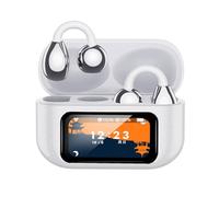 ZLGUBAY AI Translation Earbuds Real Time, Open Ear Earbuds with LCD Touchscreen, Bluetooth 5.4 C-Shaped Waterproof Lightweight Comfort Clip On Ear Headphones, for Travel Business Learning (white)