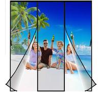 Zlhloj Magnetic Double Door Screen, 140x200 cm Heavy Duty Fly Door Screen Mesh with Powerful Magnets, Durable Mesh Curtains Keeps Bugs Out, Frame Hook & Loop, Kid and Pet Friendly Black