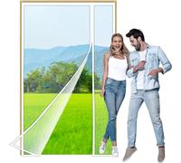 Zlhloj Side Opening Fly Screens for Doors, 180x210 cm Custom Sizes Magnetic Screen Door for French/Sliding Glass/Patio Doors, Anti-Tearing Reinforced nsect Fly Mesh White