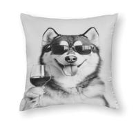 ZLHNBWL Alaskan Malamute And Wine Wall Art, Black And White PrintPolyester Pillowcase And Pillow Core, Home Textiles Style 12x12in(30x30cm)