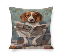 ZLHNBWL Beagle Sitting on The Toilet And Reading NewspaperLinen Pillow Case, Home Textiles Style 20x20in(50x50cm)