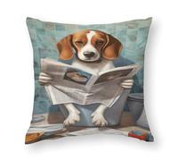 ZLHNBWL Beagle Sitting on The Toilet And Reading NewspaperPolyester Pillowcase And Pillow Core, Home Textiles Style 32x32in(80x80cm)